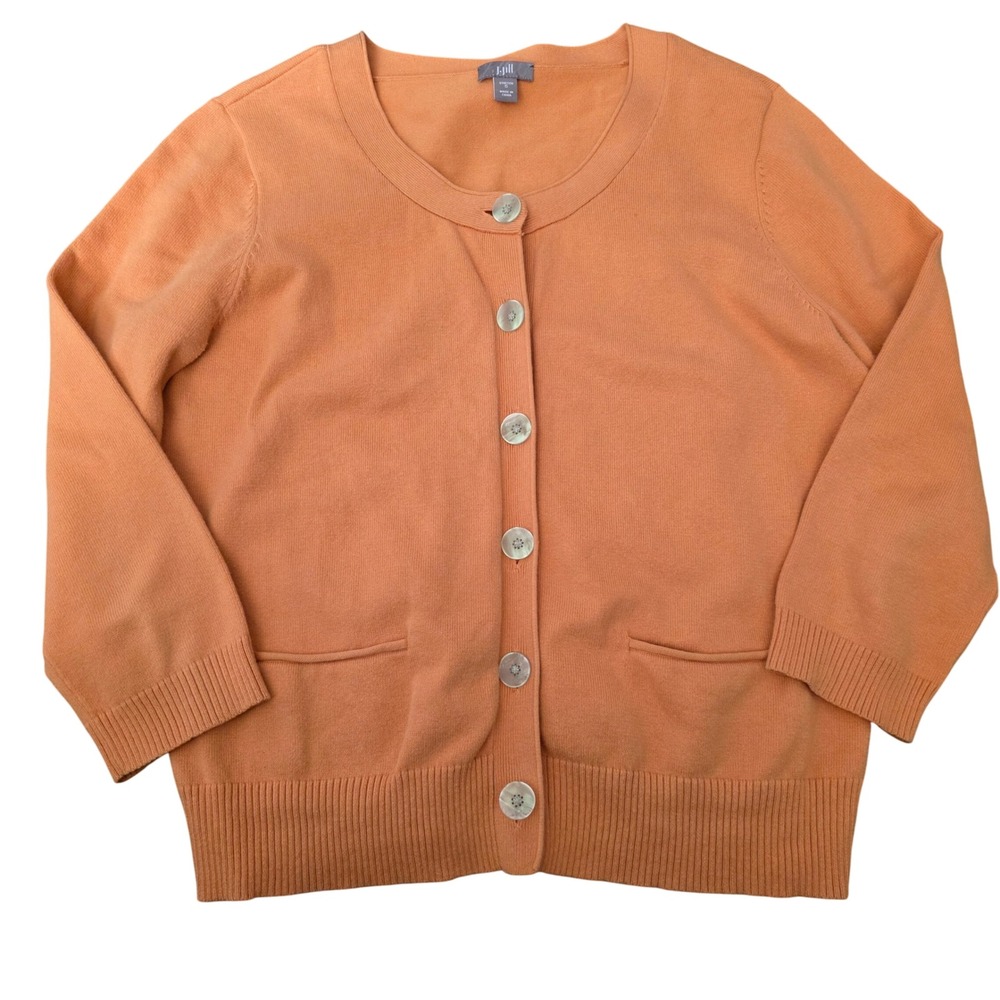 J Jill Stretch Cardigan Sweater Coral Orange Button Front Pockets Size‎ S